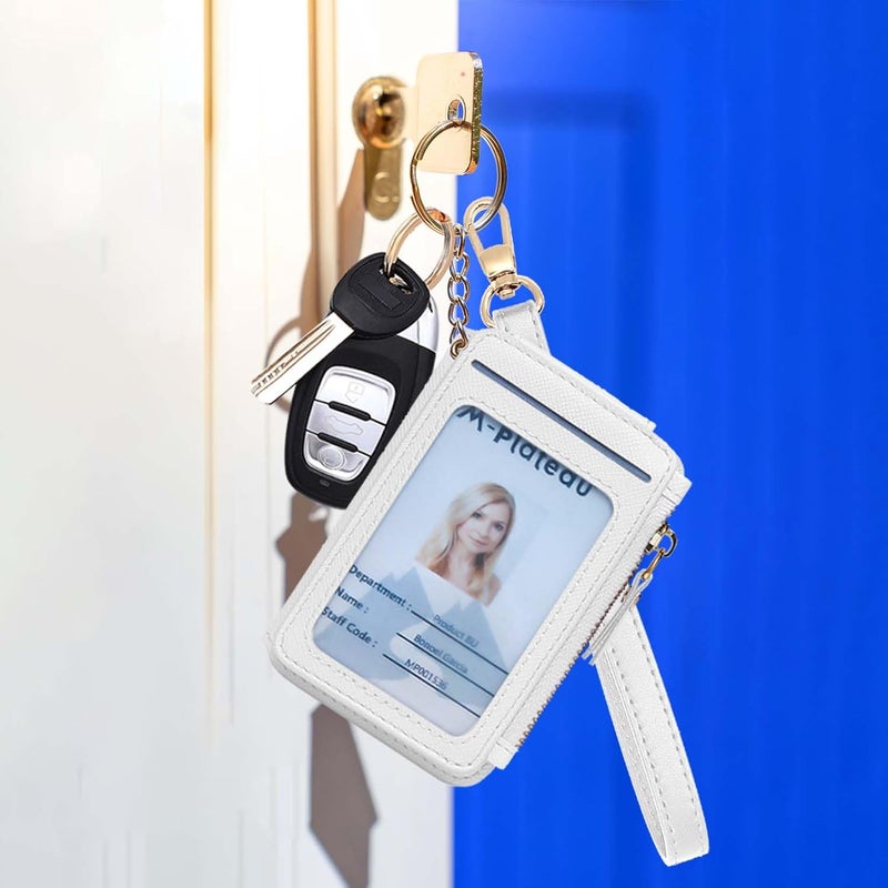 M-Plateau Wallet, Womens card Holder Leather Keychain Wallet With Zipper Coin Pocket ID Window Wrist Strap Gift Box (White) - Image 5
